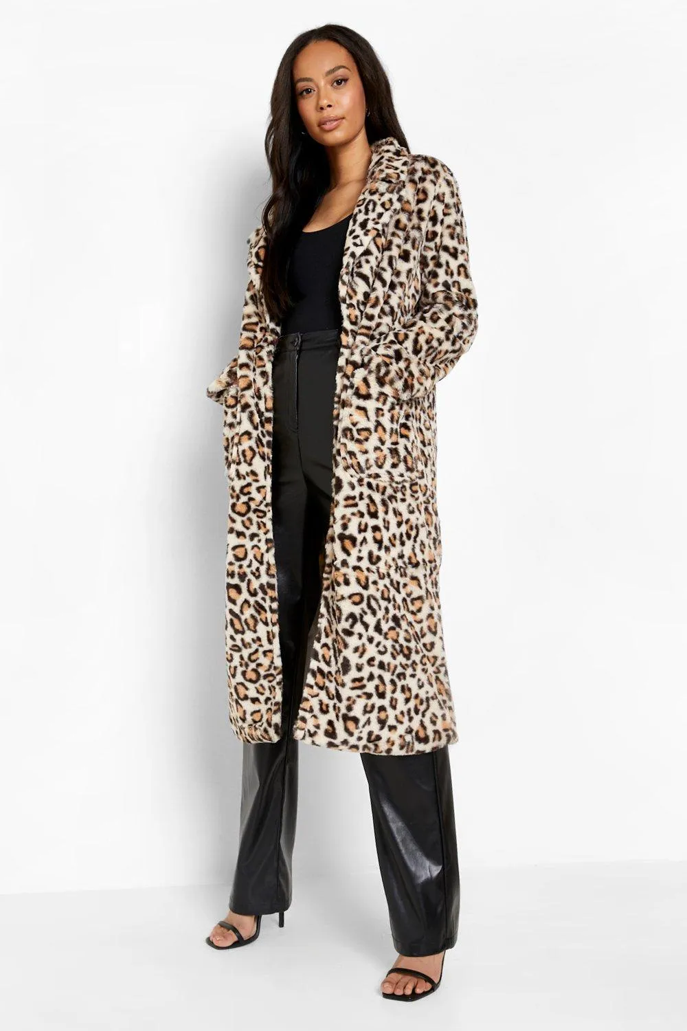 Tall Faux Leopard Fur Coat