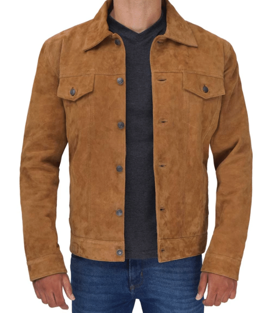 Tan Men's Trucker Suede Jacket