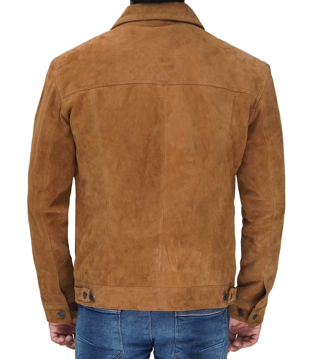 Tan Men's Trucker Suede Jacket