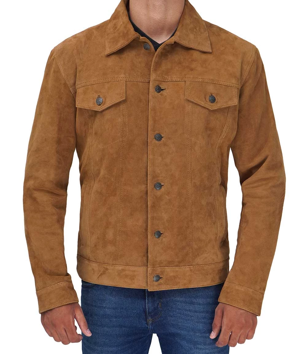 Tan Men's Trucker Suede Jacket