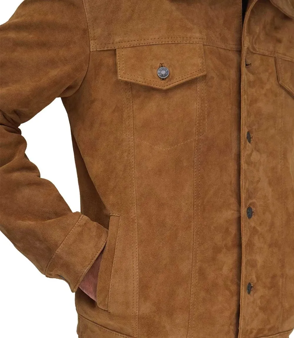 Tan Men's Trucker Suede Jacket