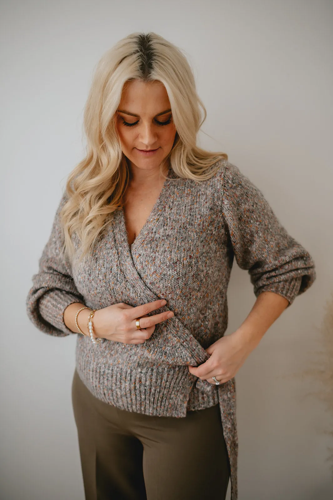 The Kiara Knit Wrap Cardigan - Taupe Mix - PLUS