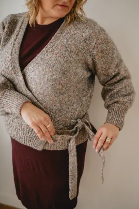 The Kiara Knit Wrap Cardigan - Taupe Mix - PLUS