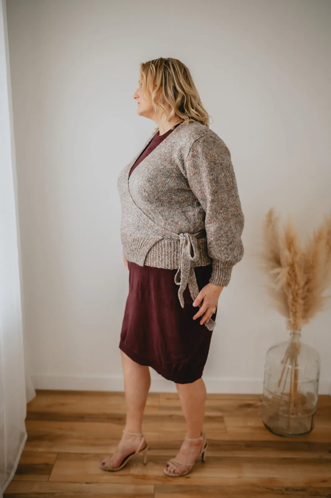 The Kiara Knit Wrap Cardigan - Taupe Mix - PLUS