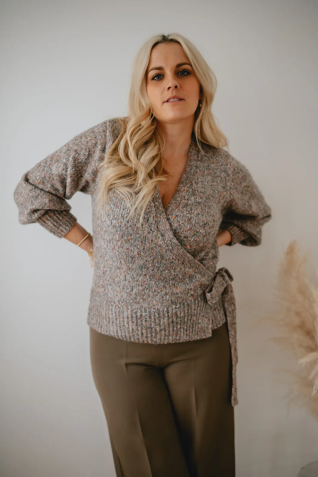 The Kiara Knit Wrap Cardigan - Taupe Mix - PLUS