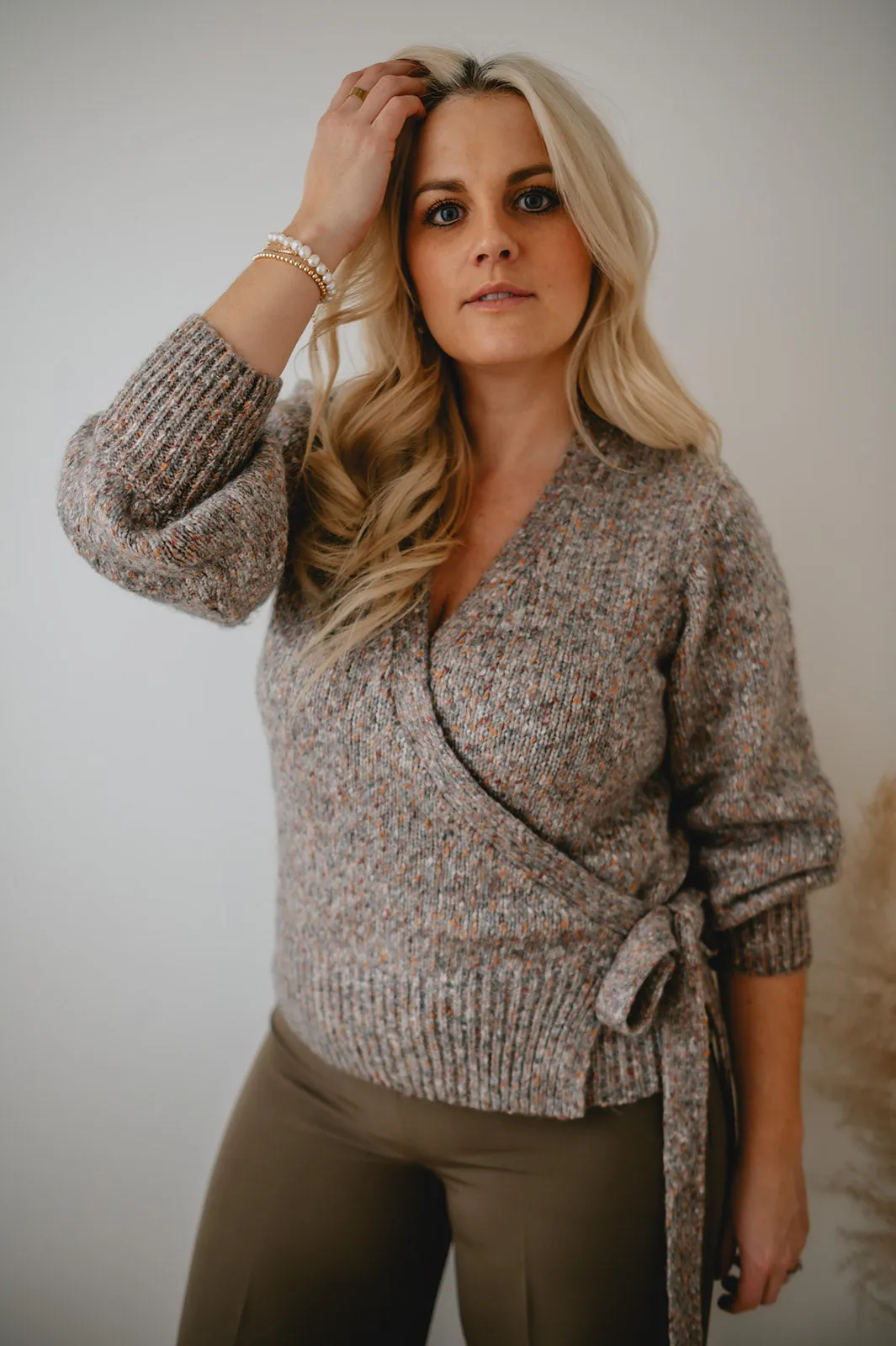 The Kiara Knit Wrap Cardigan - Taupe Mix - PLUS