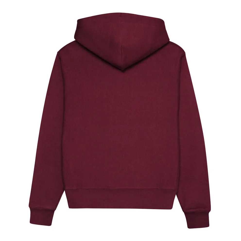 THE QUIET LIFE LA VIE EMBROIDERY CHAMP REVERSE WEAVE HOOD // BURGUNDY