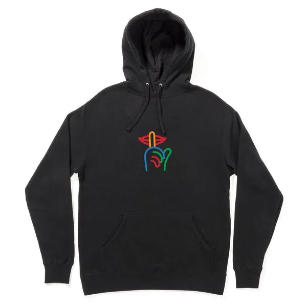 THE QUIET LIFE RAINBOW SHHH EMBROIDERED HOOD // BLACK