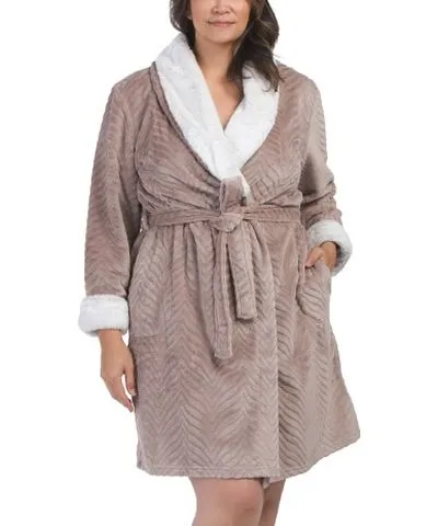 Tj Maxx Plush Chevron Faux Fur Trimmed Robe