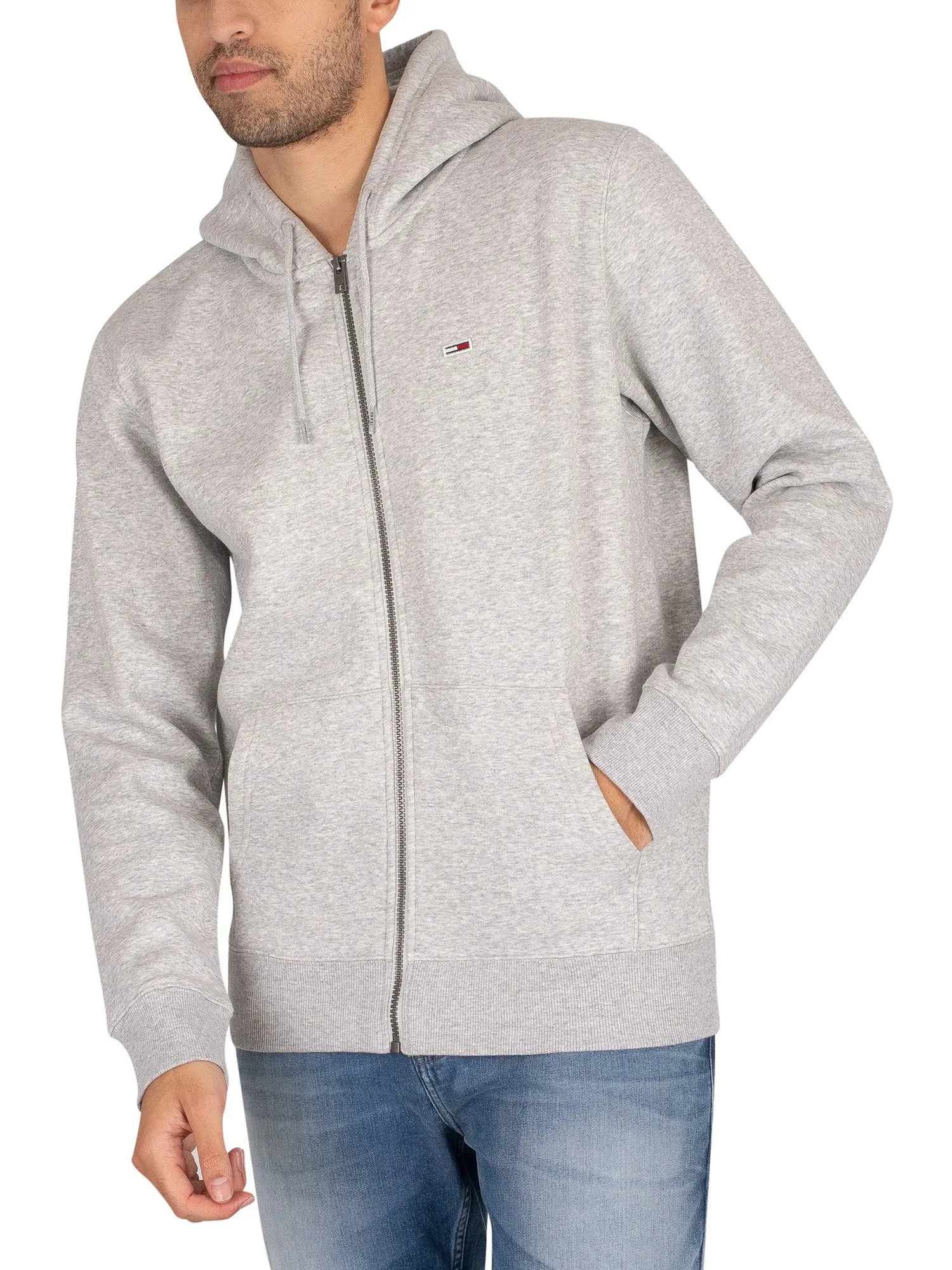 Tommy Jeans Regular Fleece Zip Hoodie - Light Grey Heather