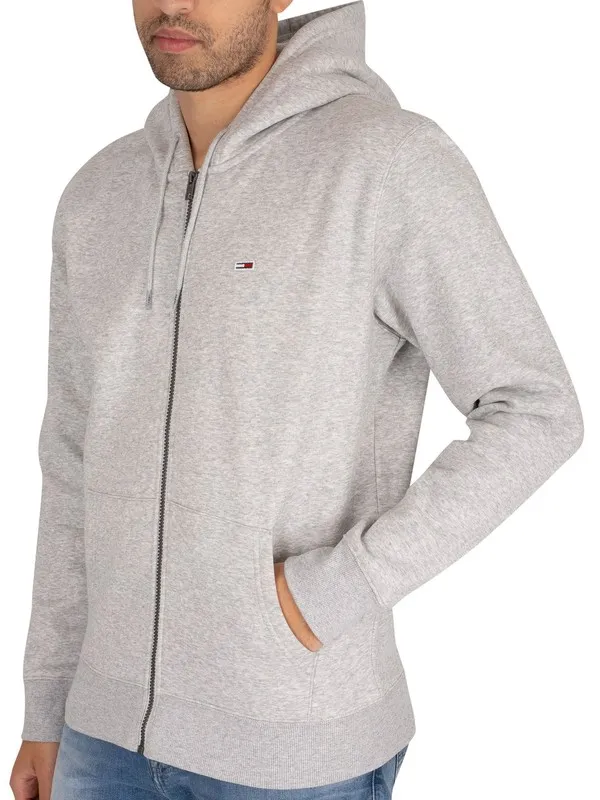 Tommy Jeans Regular Fleece Zip Hoodie - Light Grey Heather