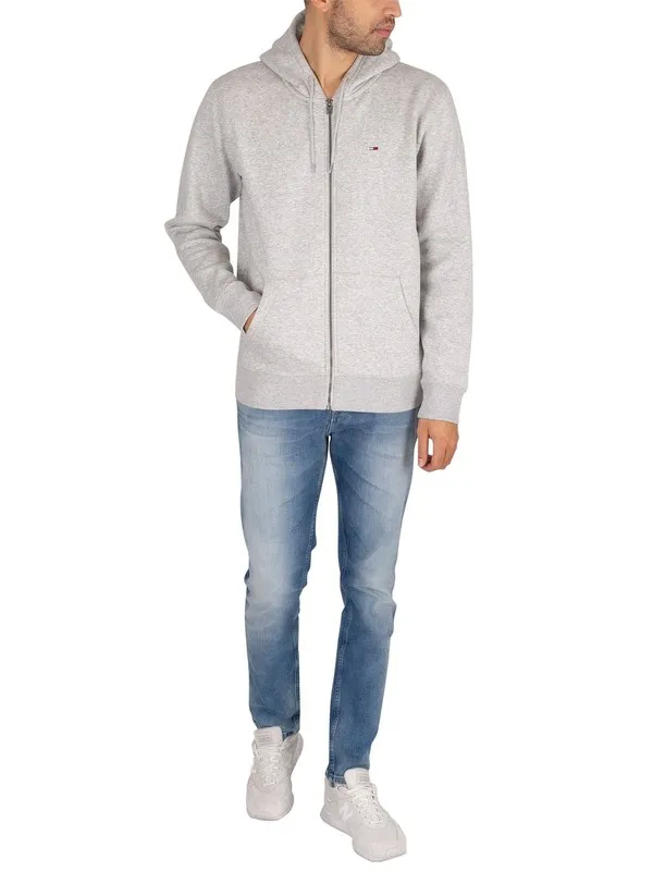 Tommy Jeans Regular Fleece Zip Hoodie - Light Grey Heather