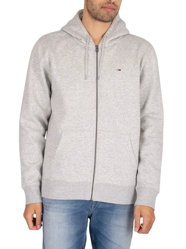 Tommy Jeans Regular Fleece Zip Hoodie - Light Grey Heather