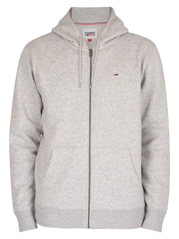 Tommy Jeans Regular Fleece Zip Hoodie - Light Grey Heather