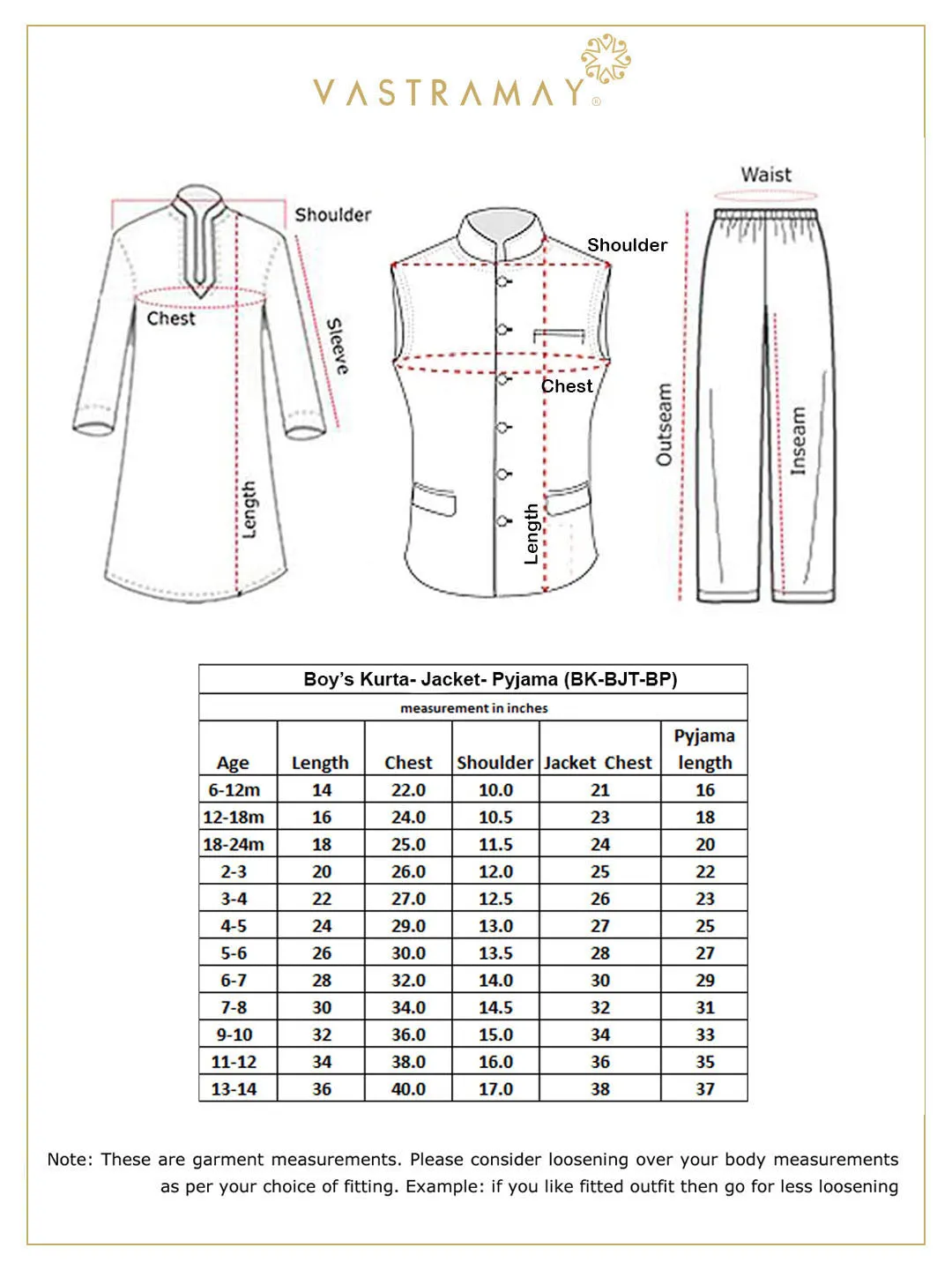 VASTRAMAY Boys' Blue Jacket, Kurta and Pyjama Set