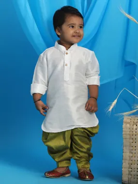 VASTRAMAY Boy's White & Light Green Kurta With Dhoti Pant Set