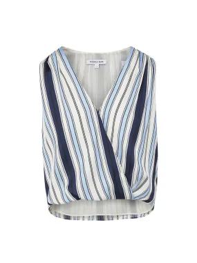 Veronica Beard Rahi Striped Stretch Silk Top in Blue Multi