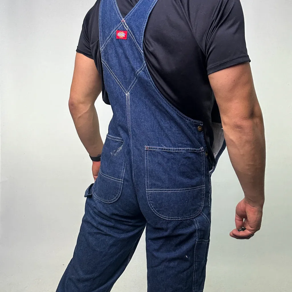 Vintage Blue Dickies Carpenter Dungarees Trousers Pants Jeans (34x32)