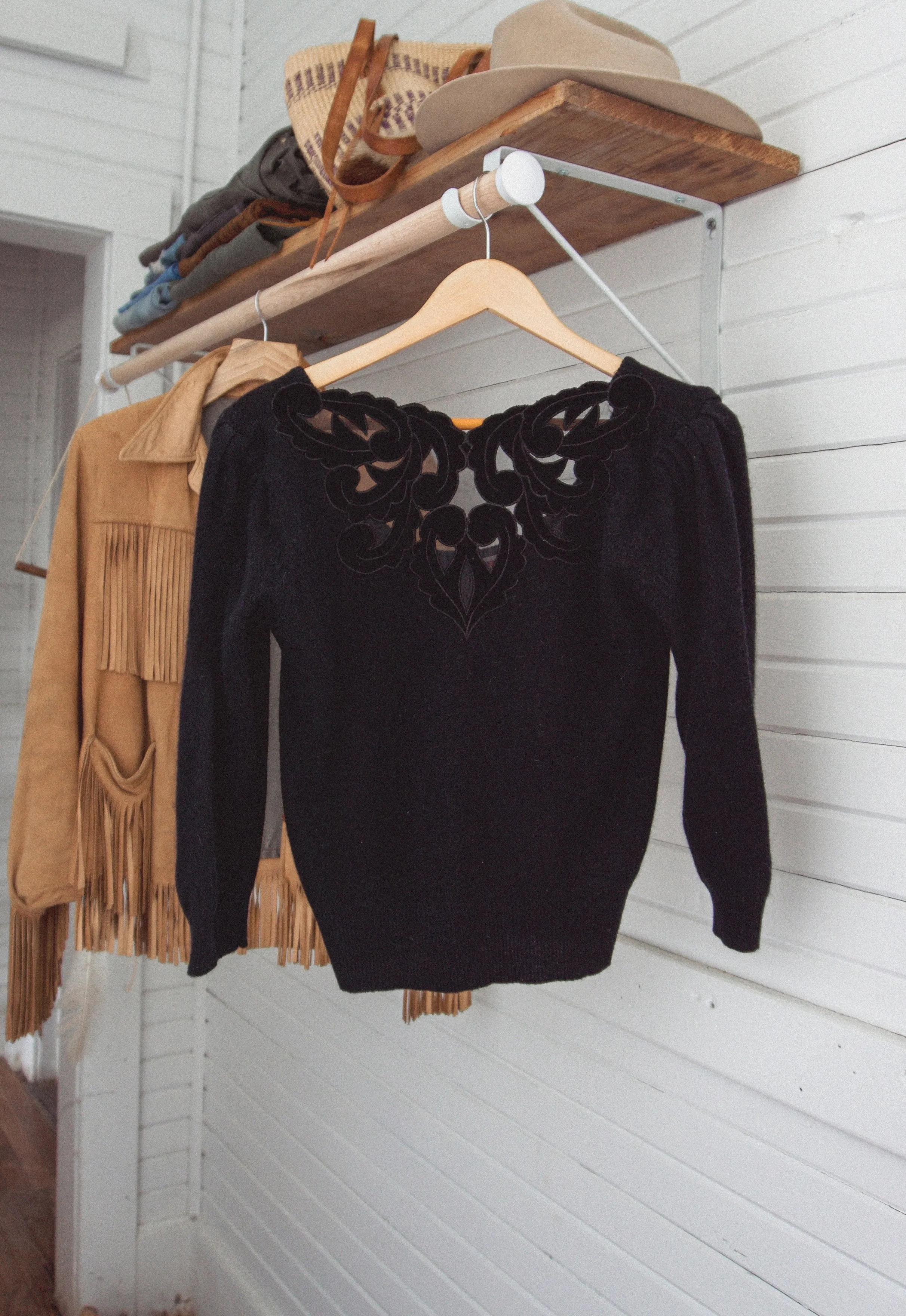 Vintage Mesh Cutout Black Angora Sweater