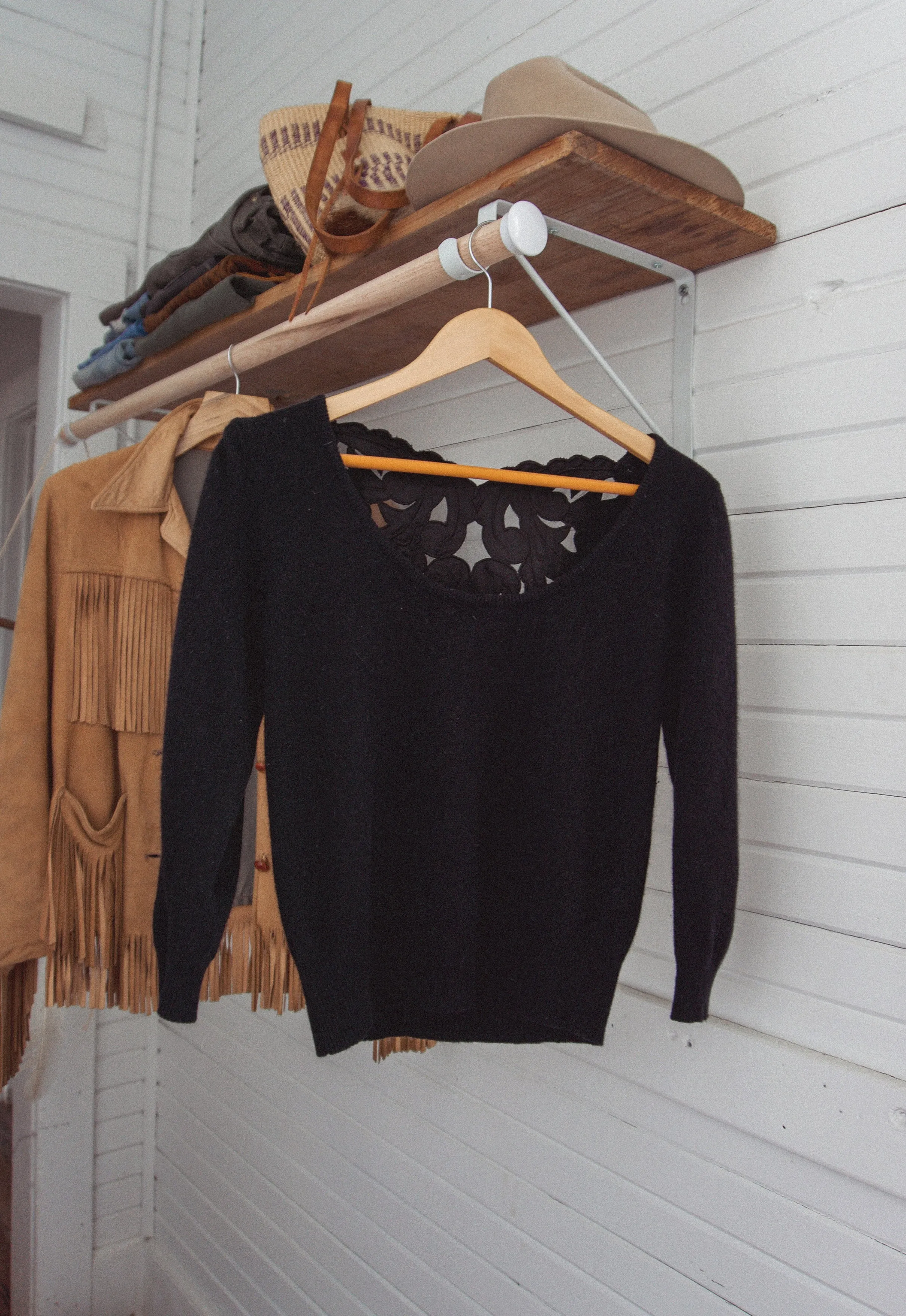 Vintage Mesh Cutout Black Angora Sweater