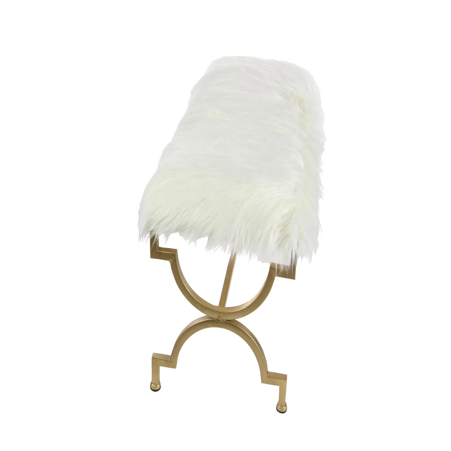 White Fur and Metal Contemporary Bench, 20x42x17