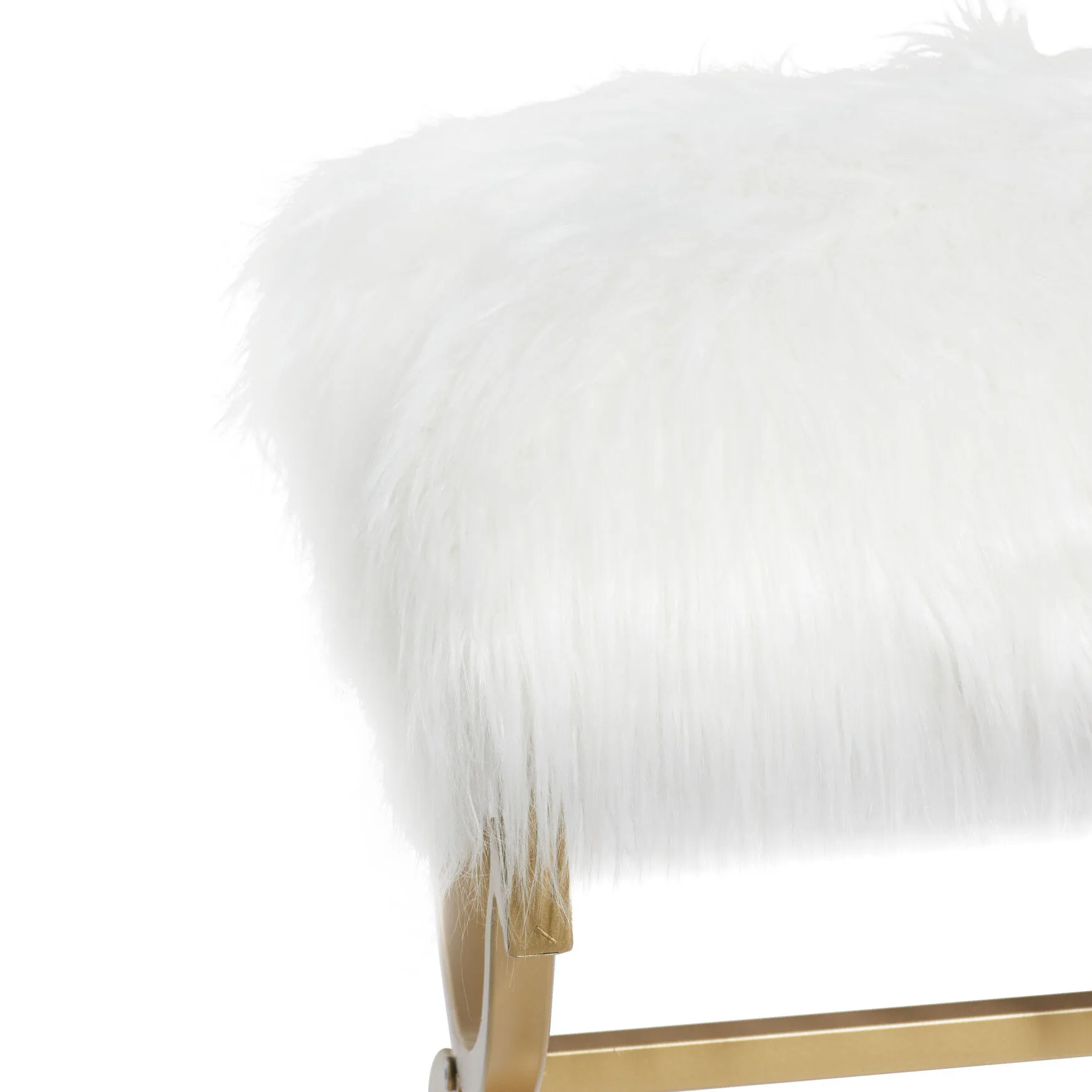 White Fur and Metal Contemporary Bench, 20x42x17