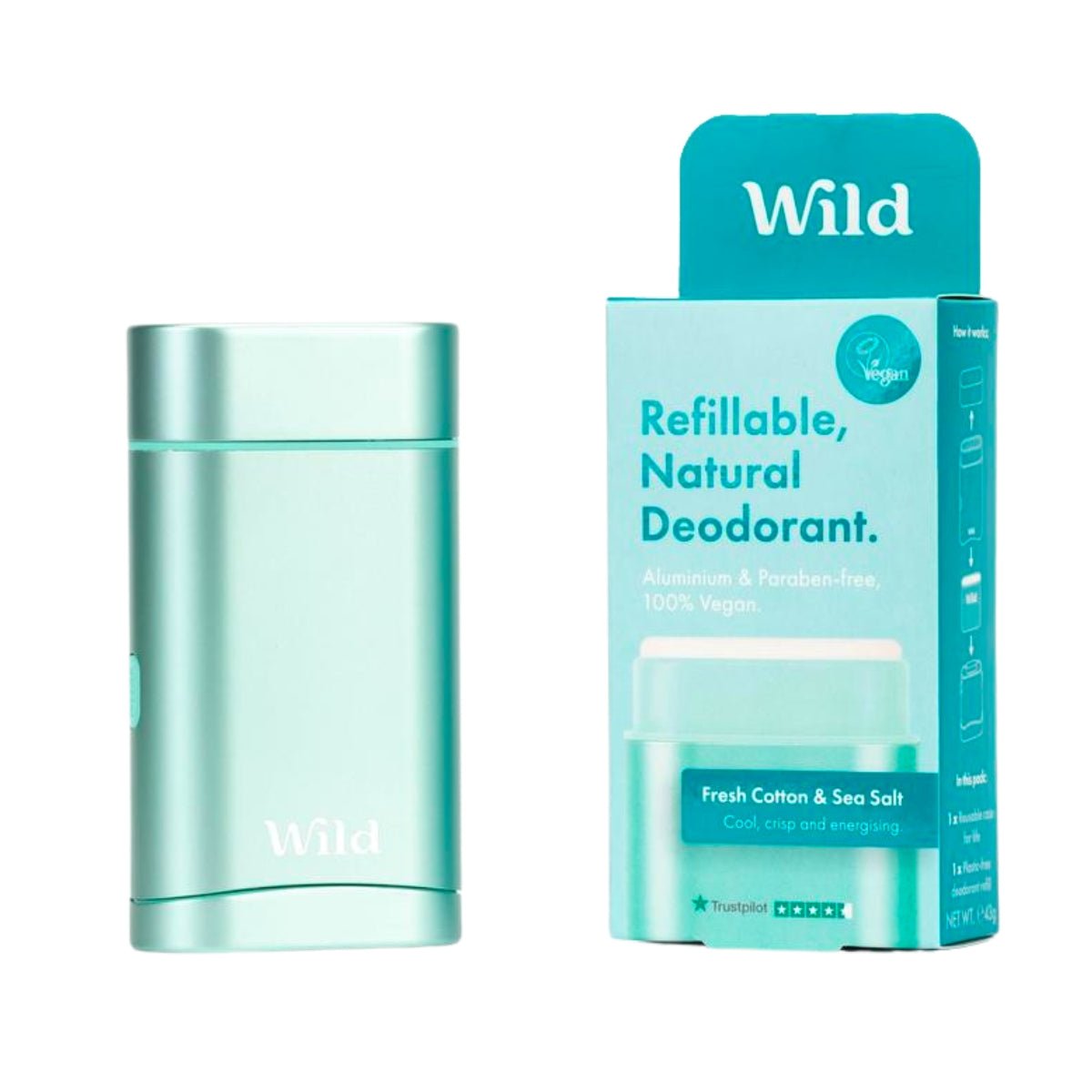 Wild | Aqua Case and Fresh Cotton & Sea Salt Natural Deodorant Starter Pack