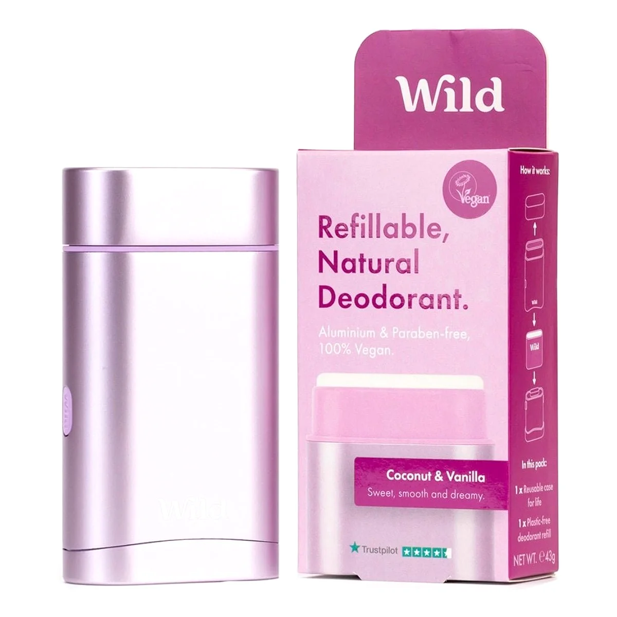 Wild | Purple Case and Coconut Dreams Natural Deodorant Starter Pack