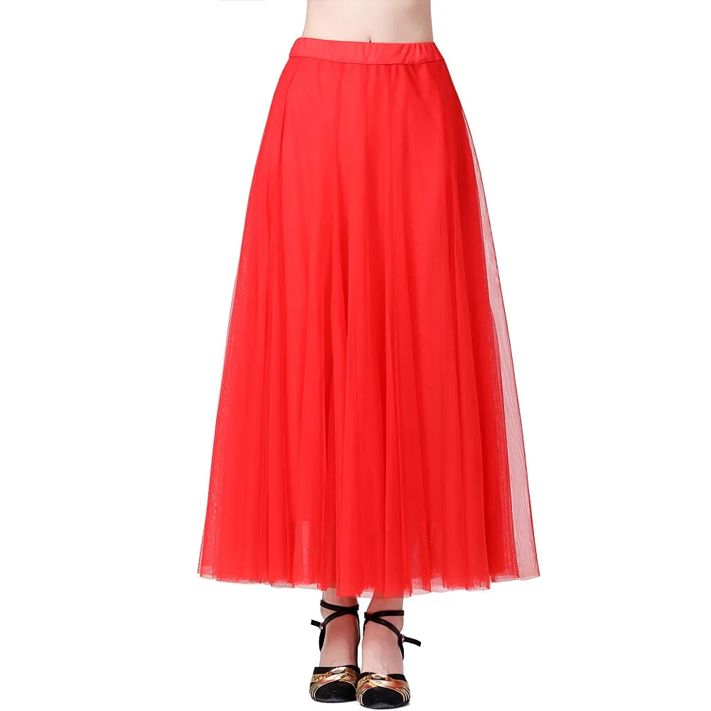 Women Long Tulle Maxi Mesh Skirt for Dance Performance Costume Party Carnival Outfit Ankle Length  A Line Belly Dance Skirt