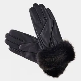 Womens Faux Fur Trimmed Leather Gloves