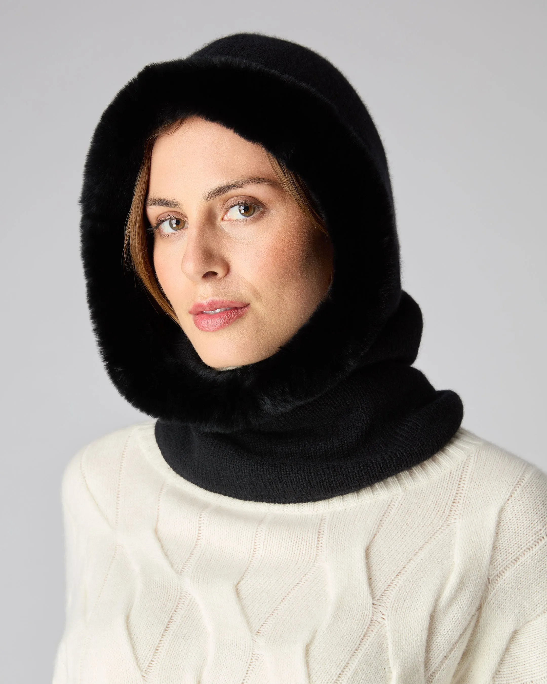 Women's Fur Trim Ski Hood Black