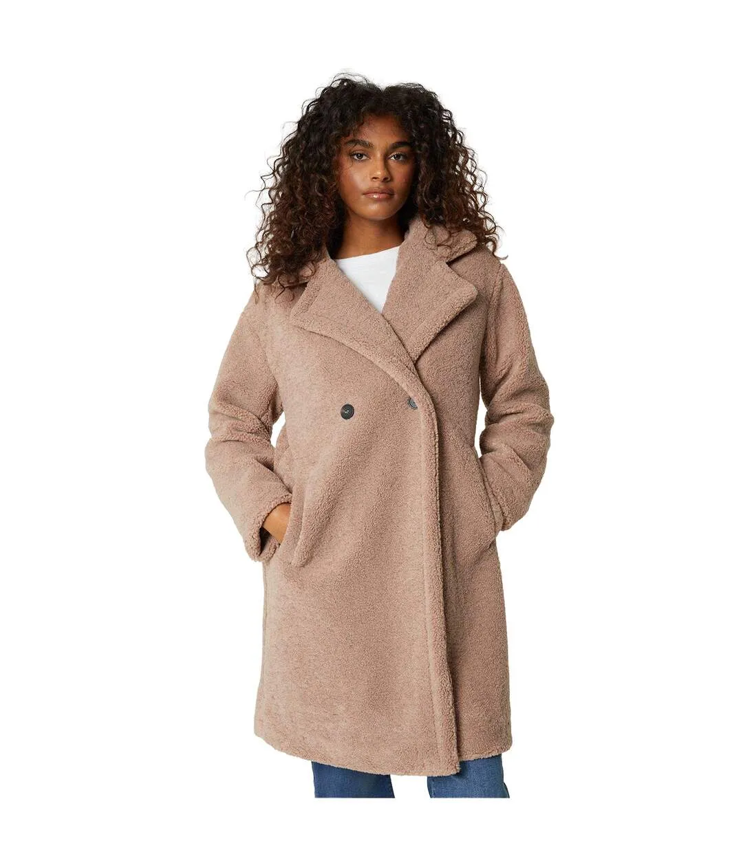 Womens/ladies borg midi coat mink Dorothy Perkins