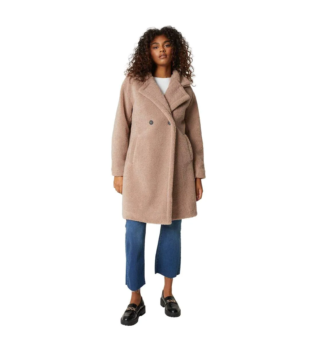 Womens/ladies borg midi coat mink Dorothy Perkins