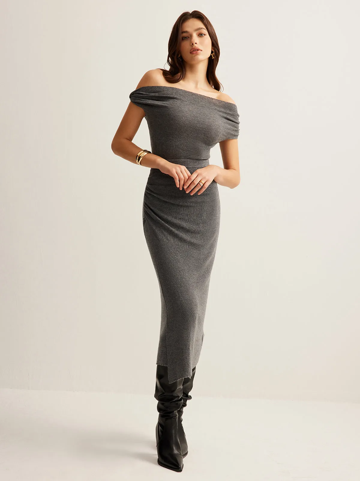 Wool-Blend Ruched Sweater Skirt Set