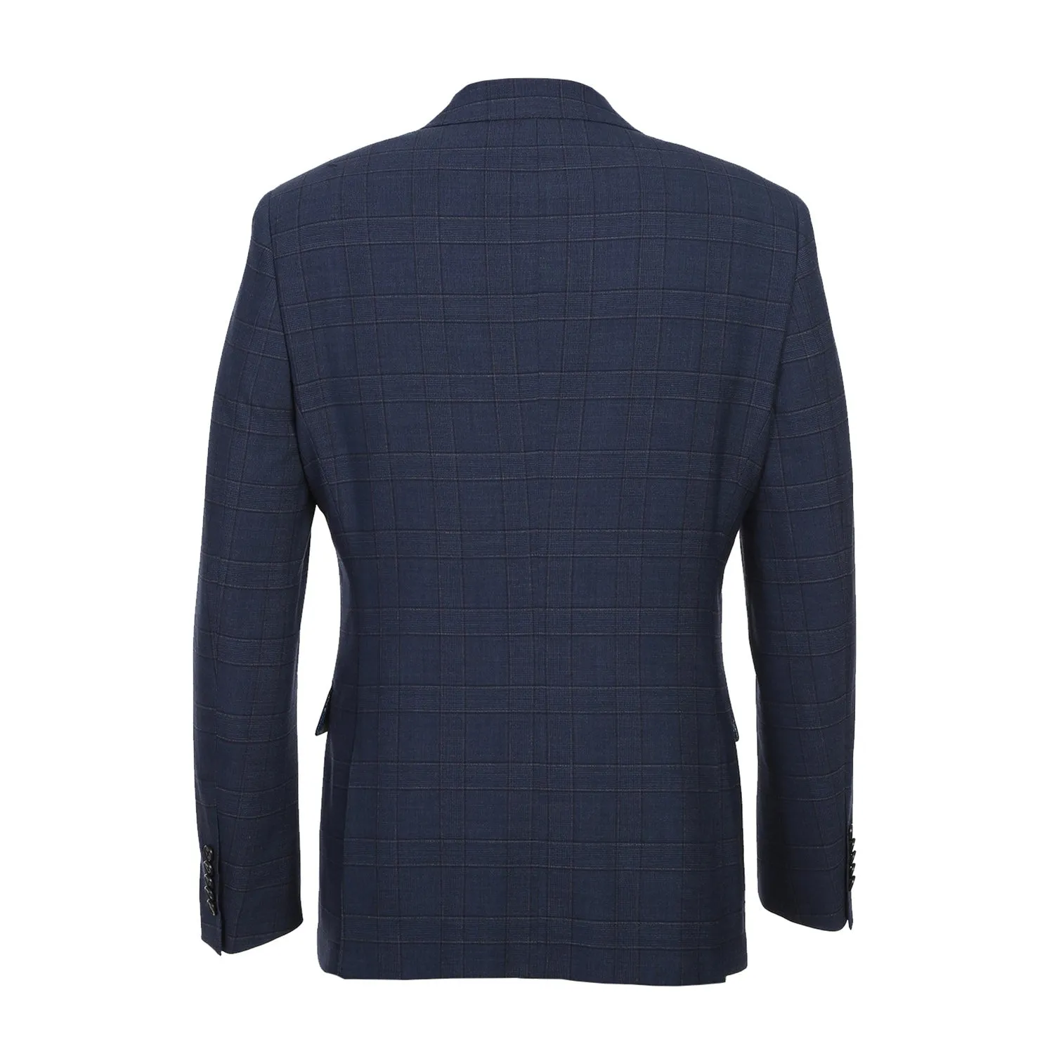 Wool Stretch Double Breasted SLIM FIT Suit in Prussian Blue Windowpane Check (Short, Regular, and Long Available) by English Lau