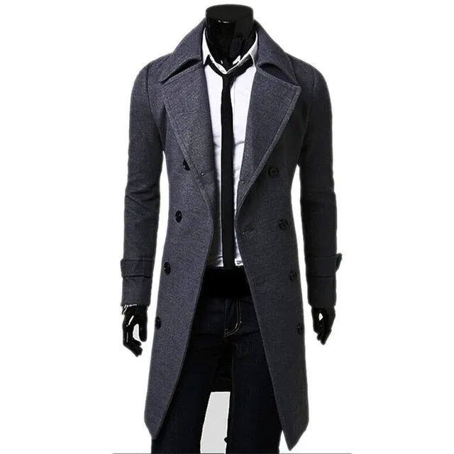 Xituodai Fashion Brand Autumn Jacket Long Trench Coat Men's High Quality Self-cultivation Solid Color Men's Coat Double-breasted