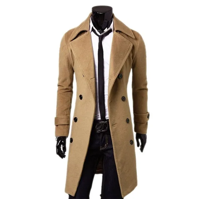 Xituodai Fashion Brand Autumn Jacket Long Trench Coat Men's High Quality Self-cultivation Solid Color Men's Coat Double-breasted