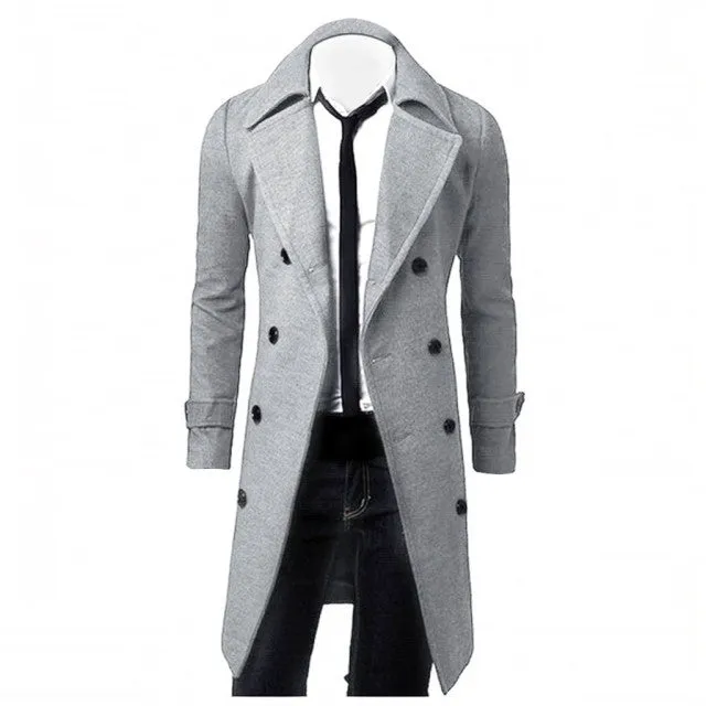 Xituodai Fashion Brand Autumn Jacket Long Trench Coat Men's High Quality Self-cultivation Solid Color Men's Coat Double-breasted