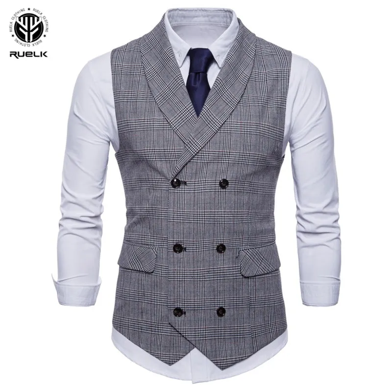 Xituodai Men's Suit Vest Four Seasons New Business Vest Jacket Fashion Casual Classic Men's Self-cultivation Double-Breasted Ves