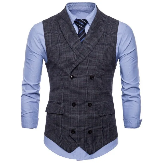 Xituodai Men's Suit Vest Four Seasons New Business Vest Jacket Fashion Casual Classic Men's Self-cultivation Double-Breasted Ves