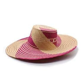 --Yonna Fuchsia Wide Brim Straw Hat-