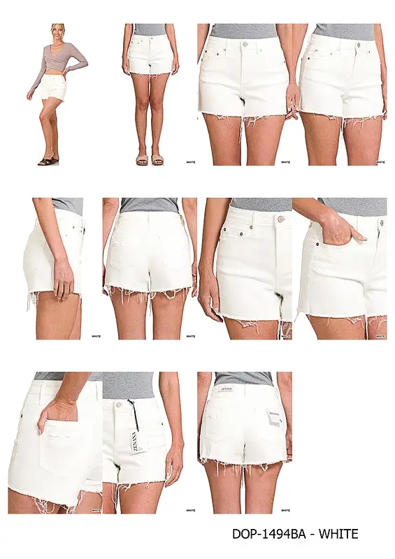 ZENANA RAW HEM WHITE DENIM SHORTS